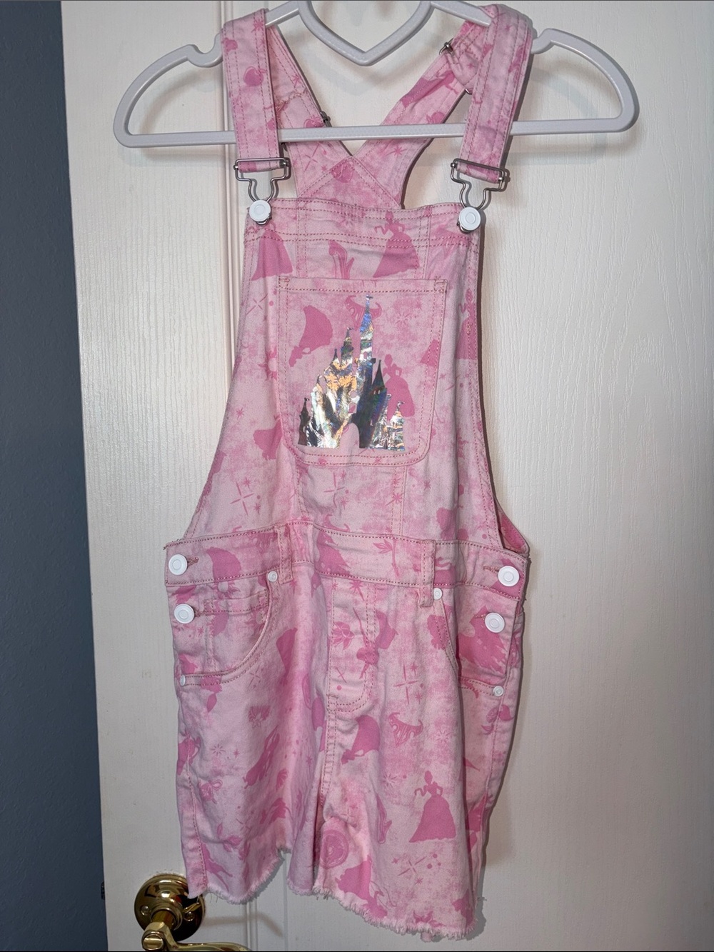 Disney Pink Princess Short Overalls with Castle Accent